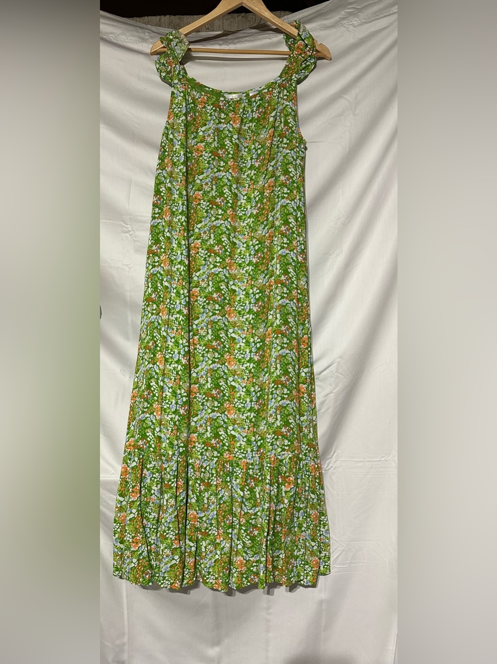 Kaktus Green Floral Maxi dress with Orange & Blue Accents garden party fairy